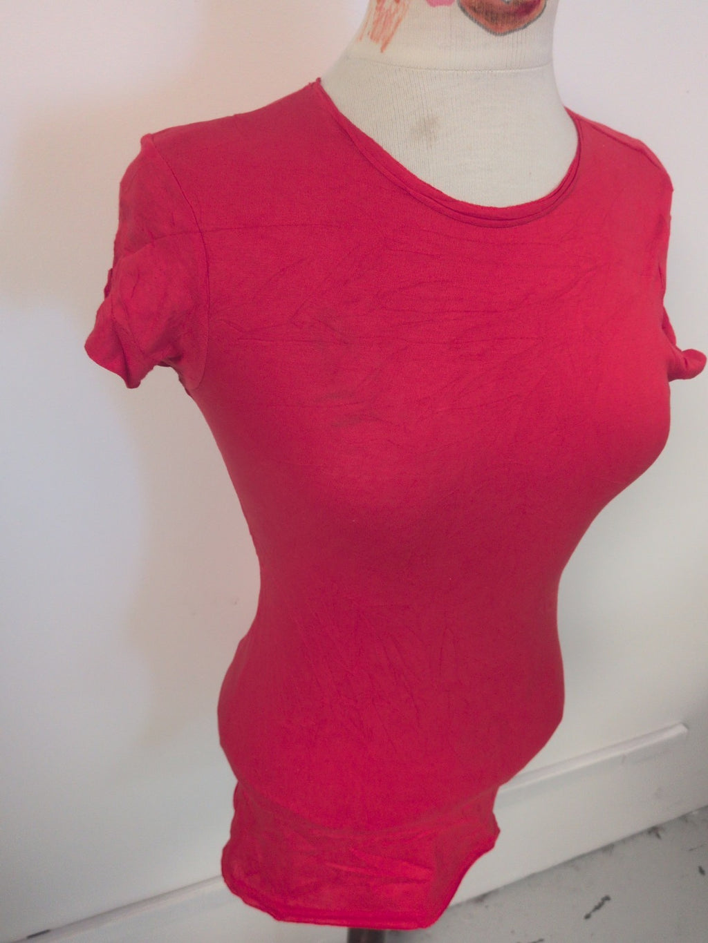 Ladies Primark Size 10 Red Longline Short Sleeve T-shirt