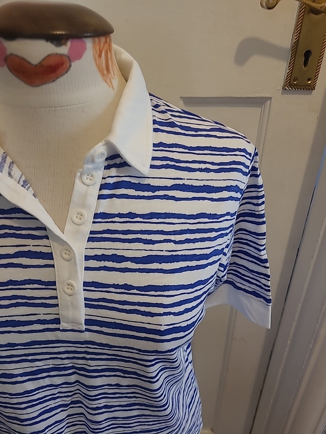 Mens Lark Size Medium Blue White Short Sleeved Polo