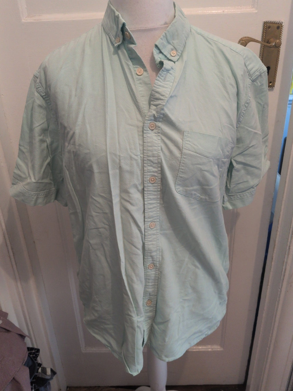 Marks And Spencer Large Mint Short Sleeve Laundered Oxford Shirt