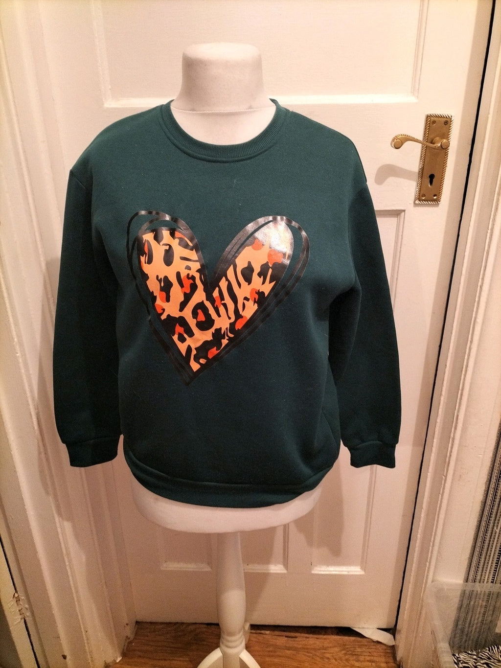 Small Green With Leopard Print Love Heart Pullover Jumper