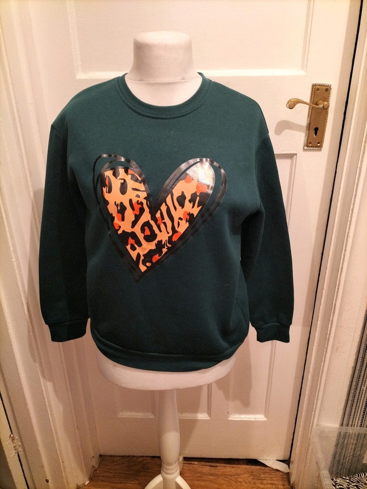 Small Green With Leopard Print Love Heart Pullover Jumper