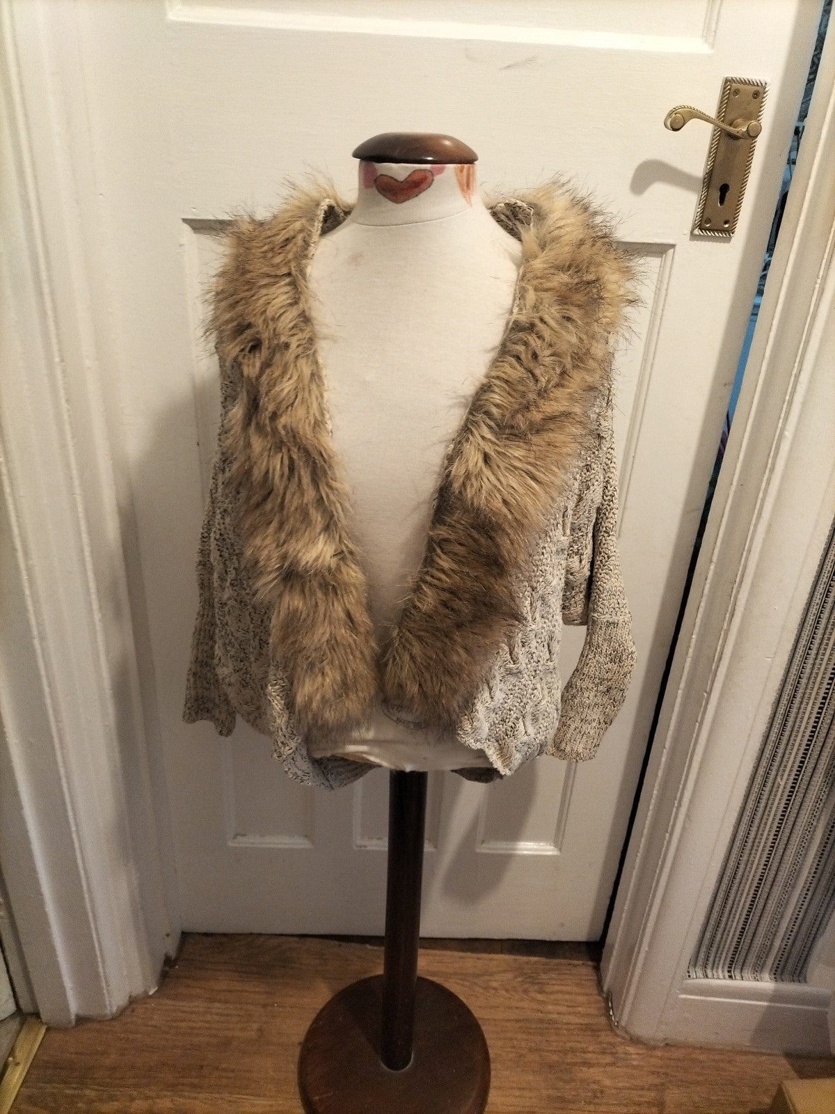 Ladies Size Medium Wool Blend Faux Fur Cardigan
