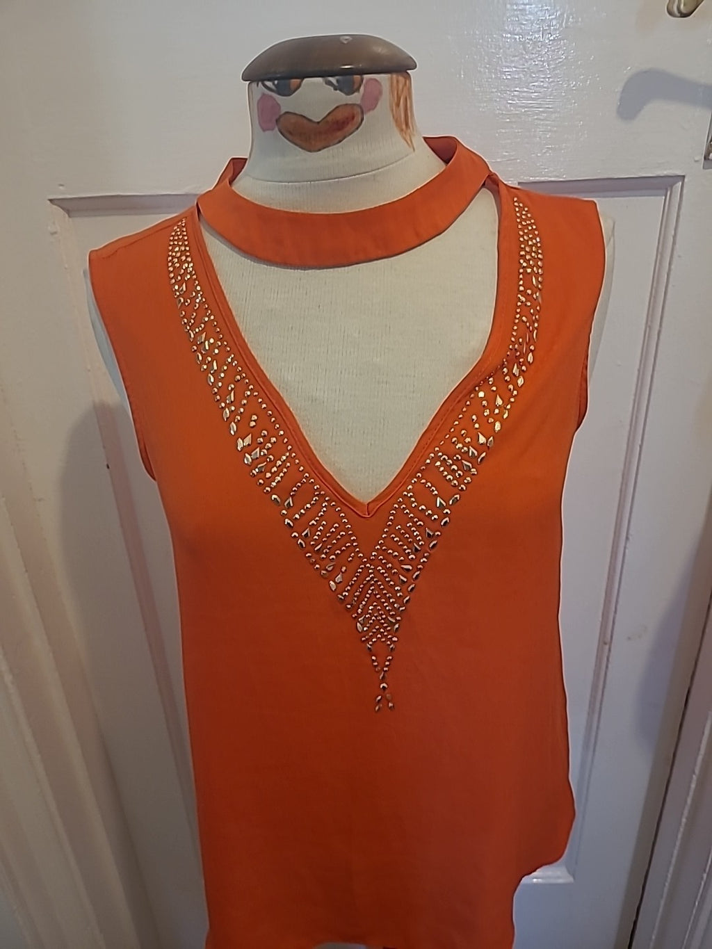 Ladies Star By Julien Mcdonald Size 10 Orange With Diamonte Sleeveless Blouse