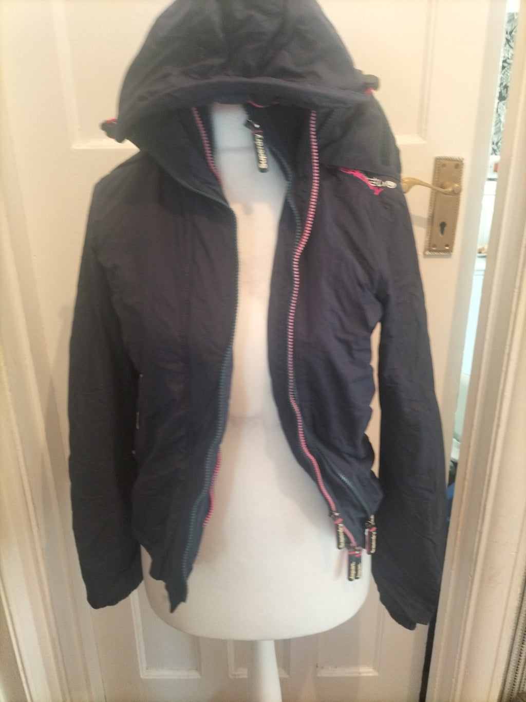 Ladies Superdry Size Small Navy Fleece Lined Coat