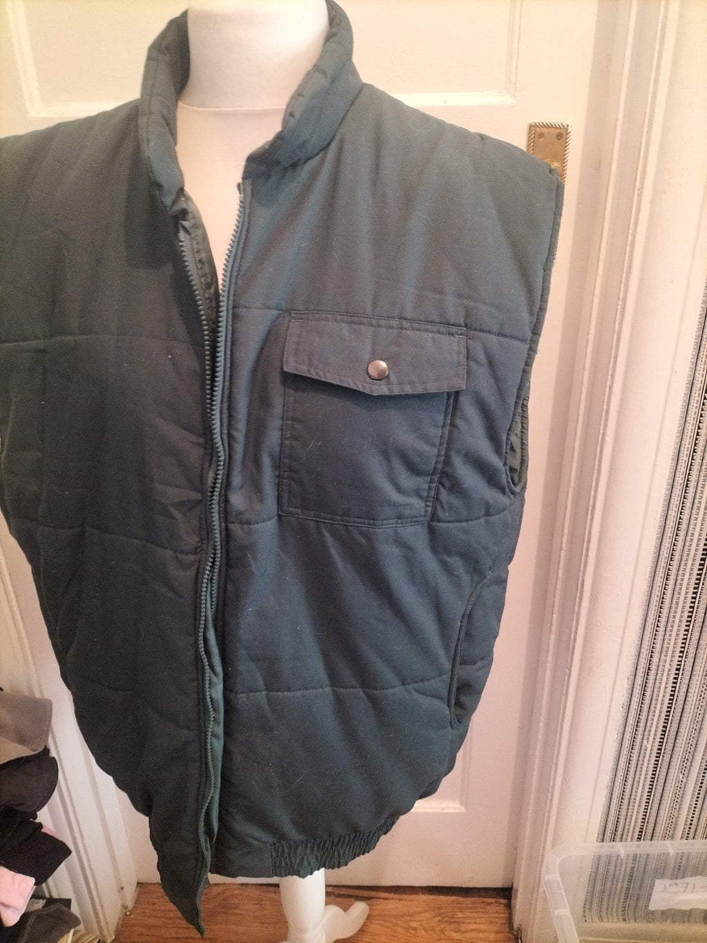 Mens Size XL Dark Green Sleeveless Puffer Jacket Full Zip