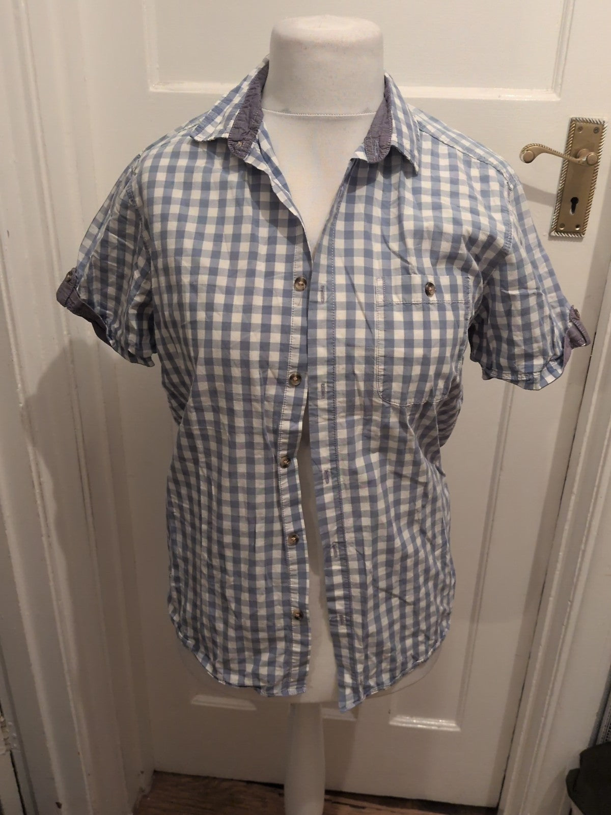 Cedarwood State Medium Pale Blue Short Sleeve Check Shirt