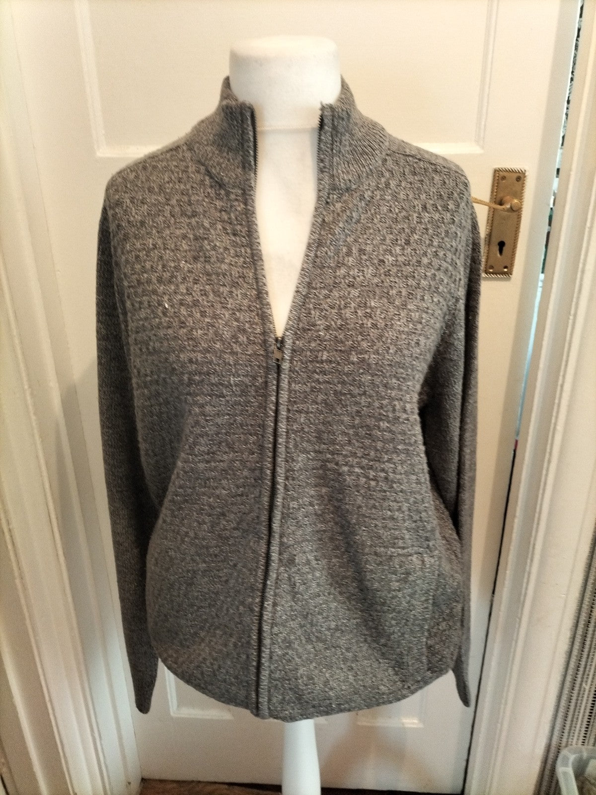 Mens Easy Size XL Grey Patterned Full Zip Jumper