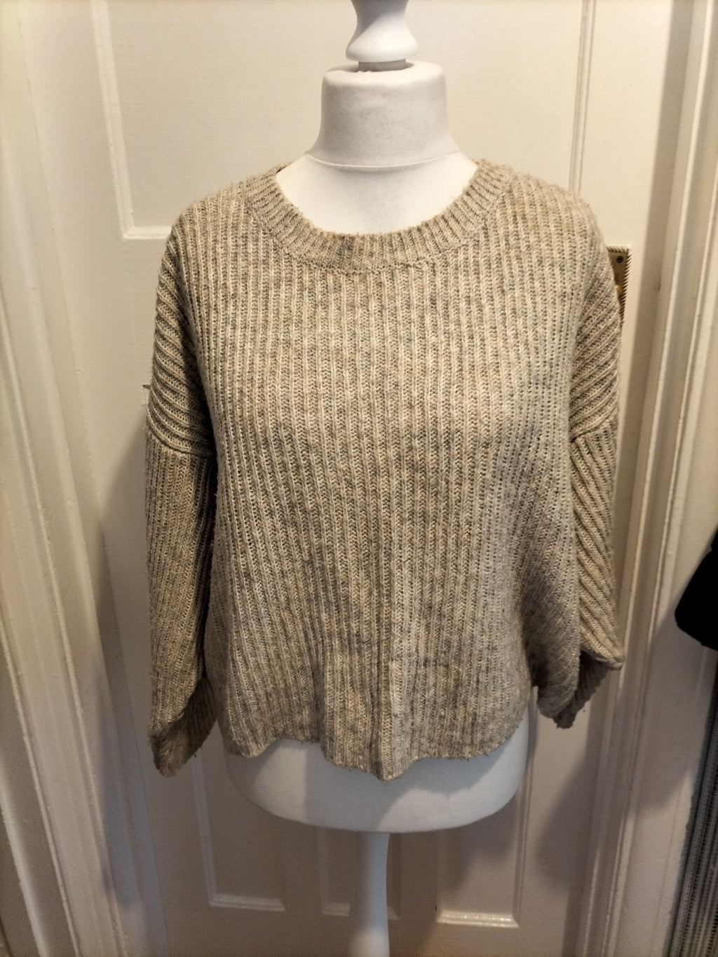 Ladies Topshop Size Small Beige Fleck Ribbed Jumper