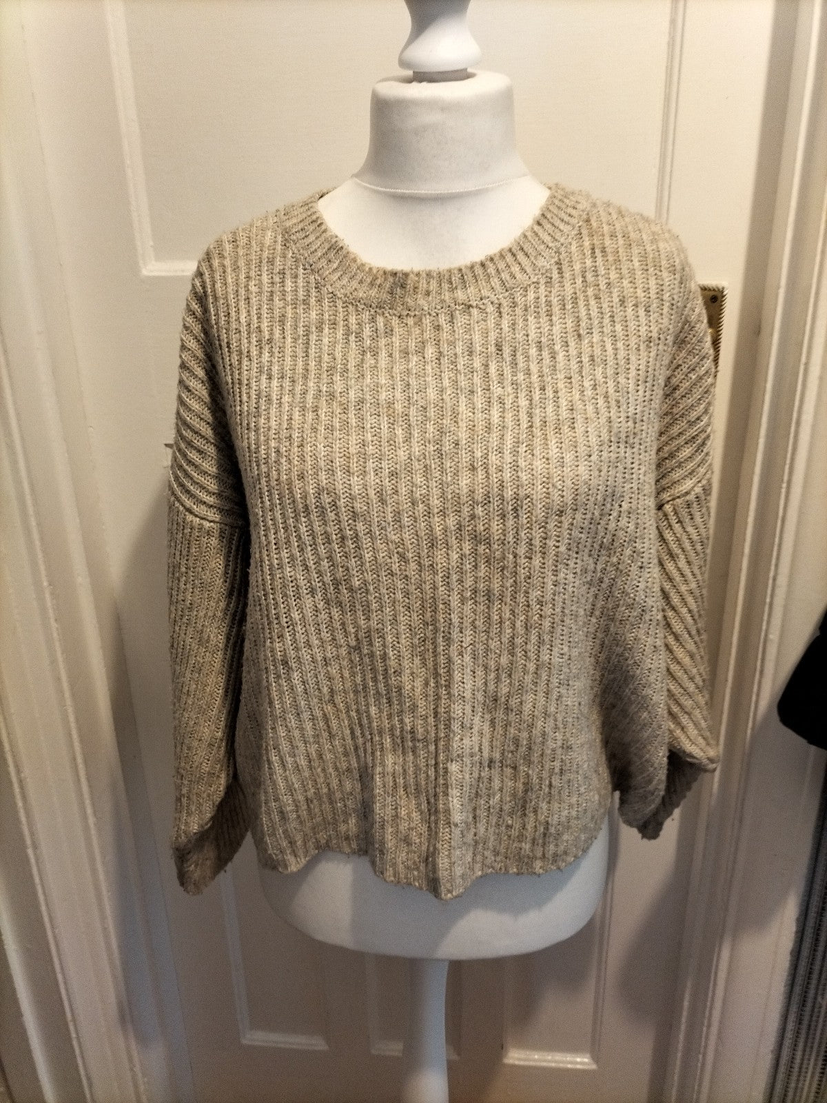 Ladies Topshop Size Small Beige Fleck Ribbed Jumper
