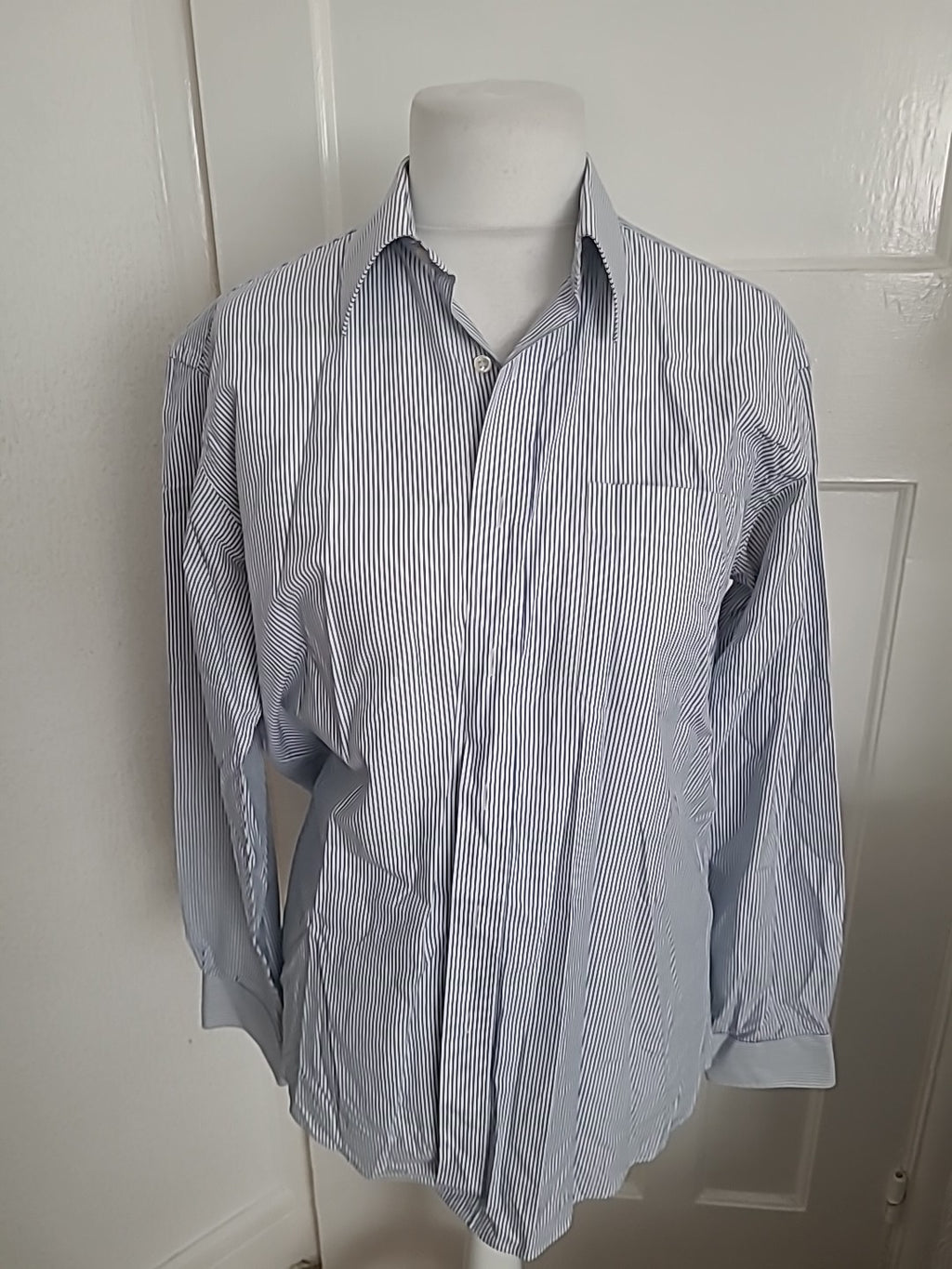 Mens St Michael Size 15.5 Navy And White Striped Buttoned Shirt