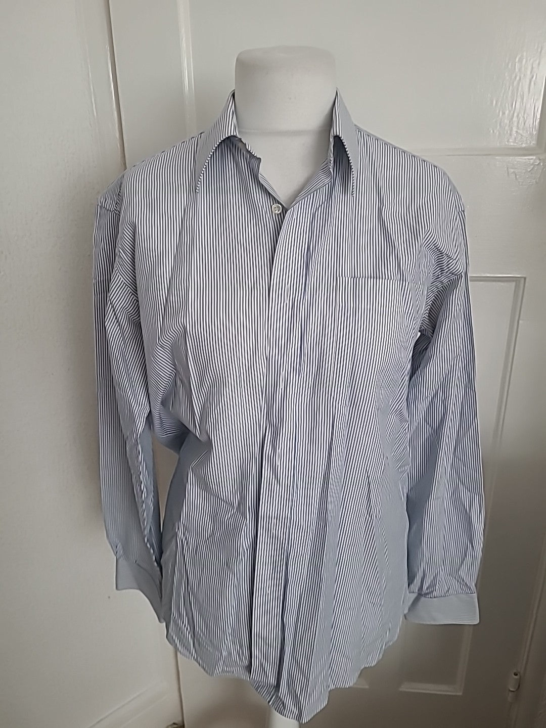 Mens St Michael Size 15.5 Navy And White Striped Buttoned Shirt