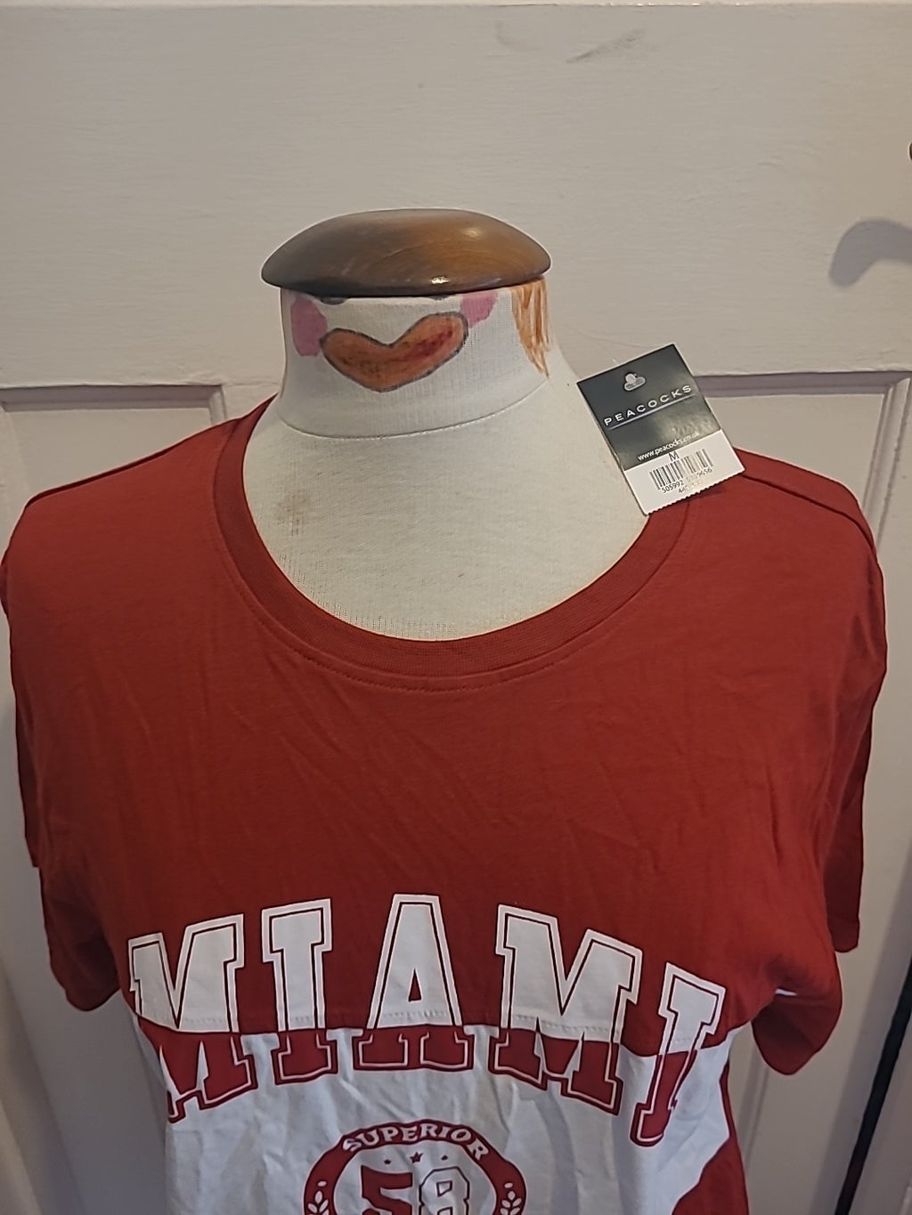Brand New Mens Peacocks Size Medium Red White "Miami" Tshirt