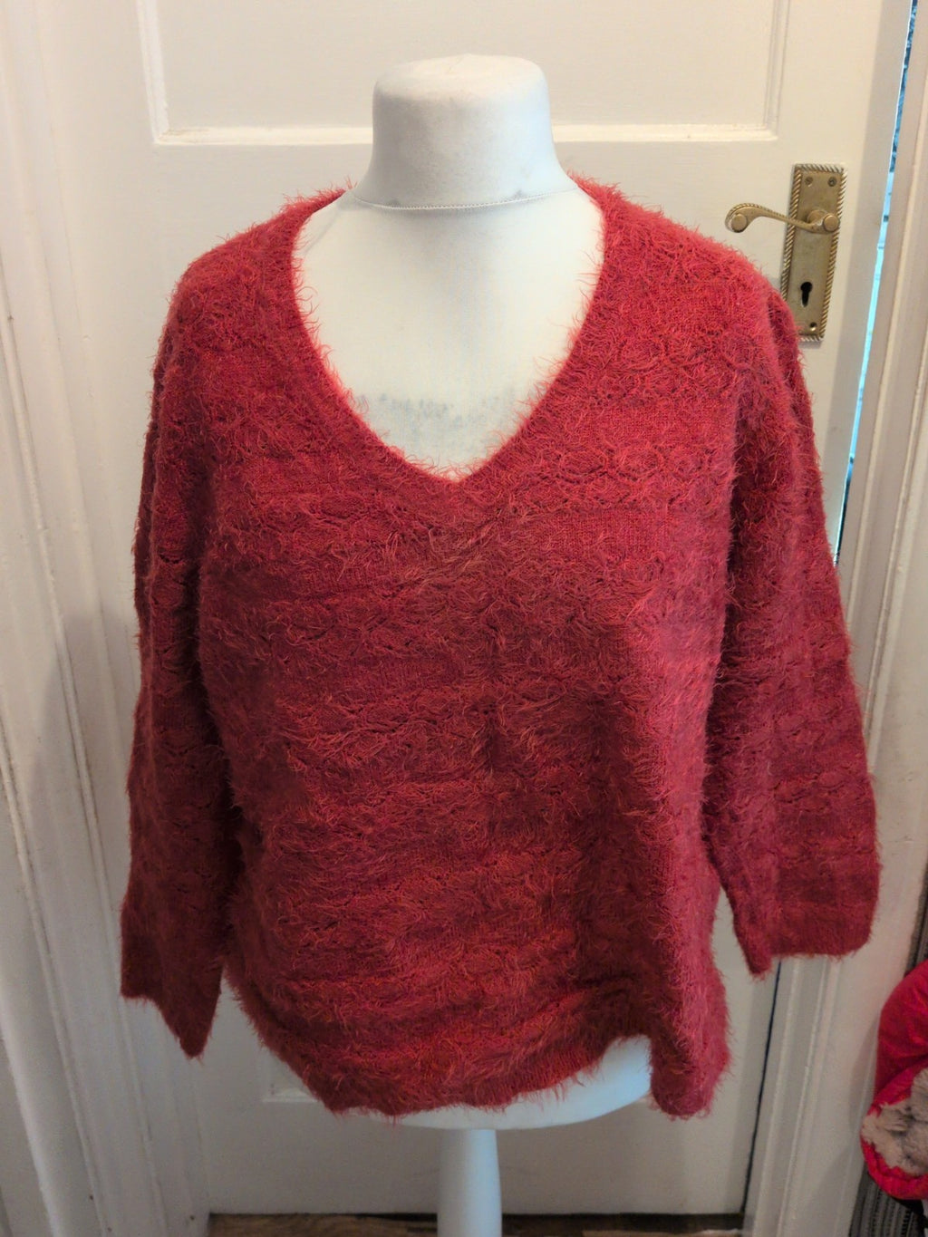Ladies Damart Size 22/24 Red Fluffy Long Sleeve Pullover Jumper