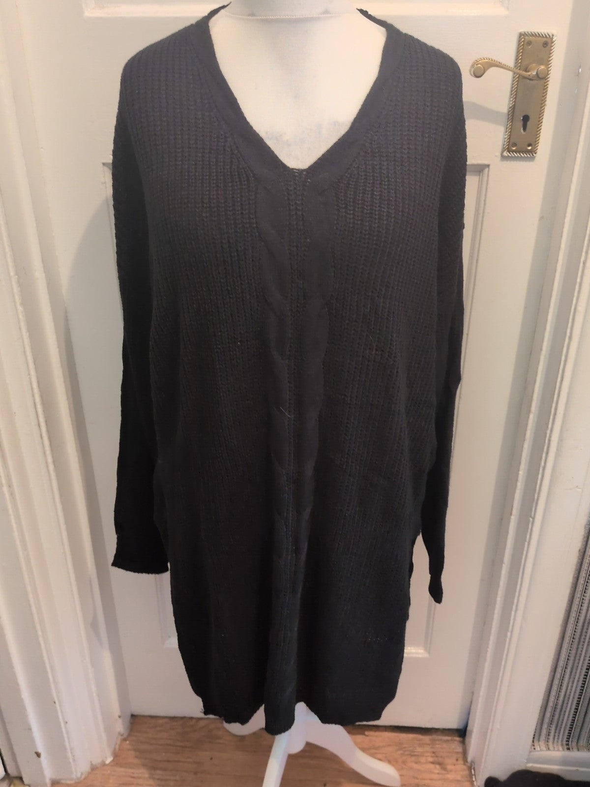 4XL Black Long Sleeve V Neck Jumper