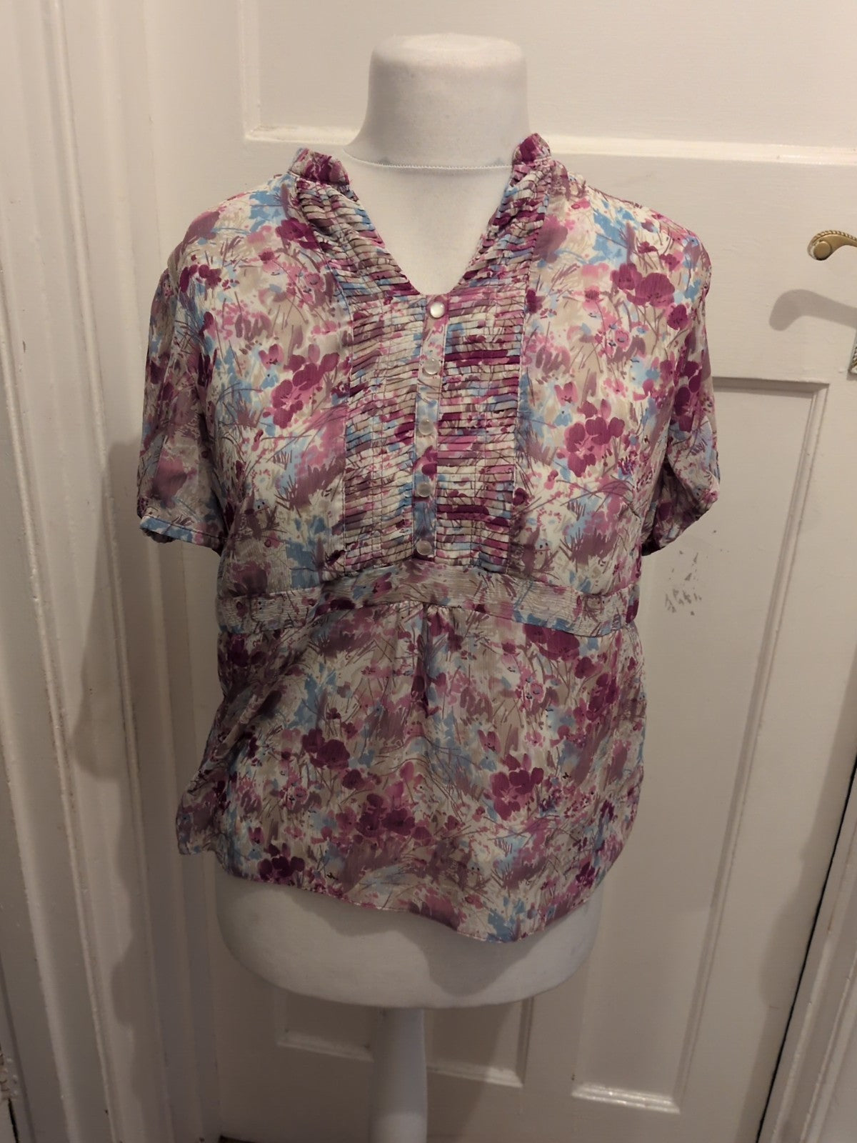 EWM 16 Purple Floral Short Sleeve Blouse