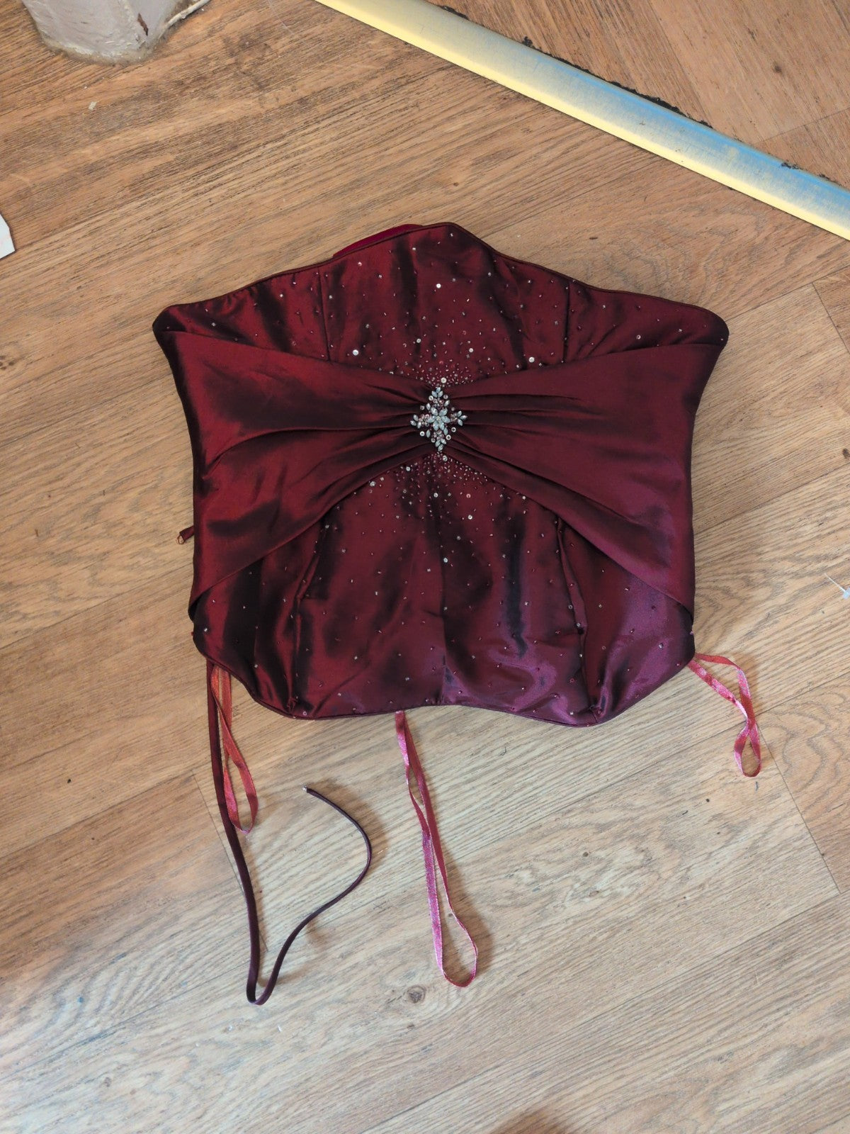 Veromia Bridesmaid 14 Burgundy Corset Back Sleeveless Strapless Top