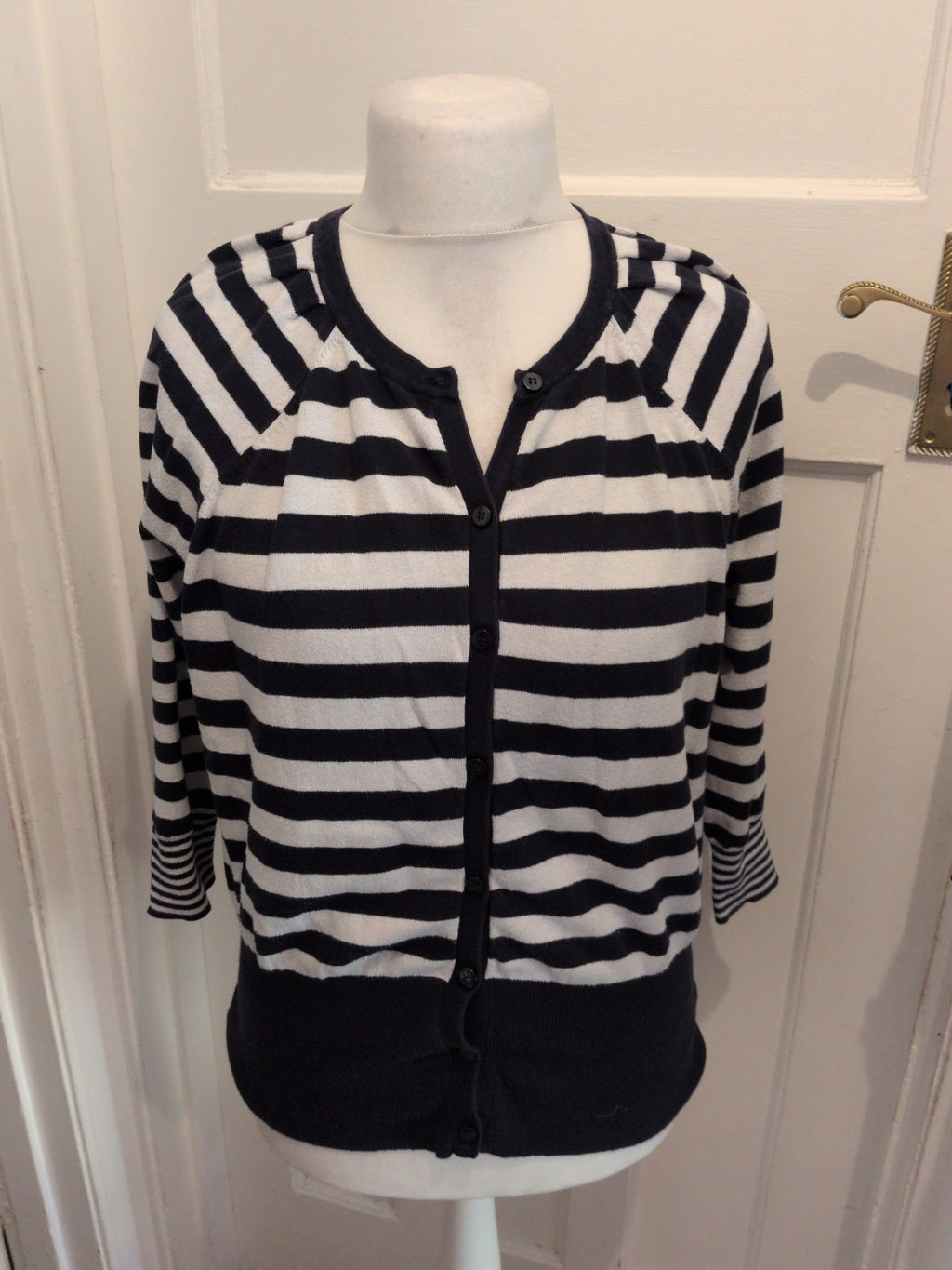 Medium Navy And Winter White Buttoned Cardigan