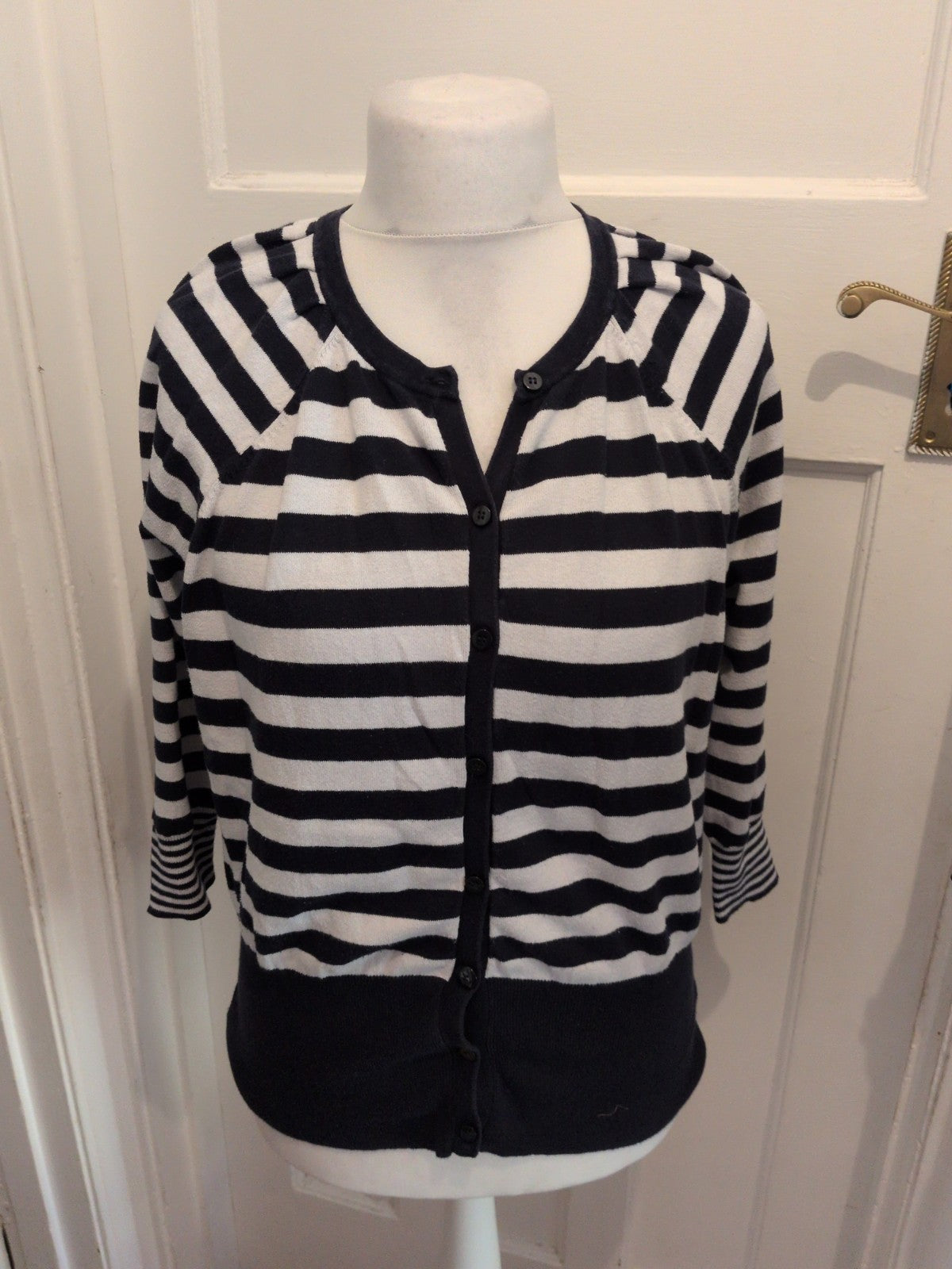 Medium Navy And Winter White Buttoned Cardigan