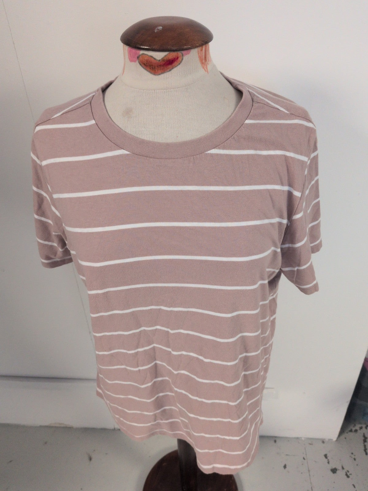 Primark 18-20 Pale Brown And White Striped Short Sleeve T-shirt