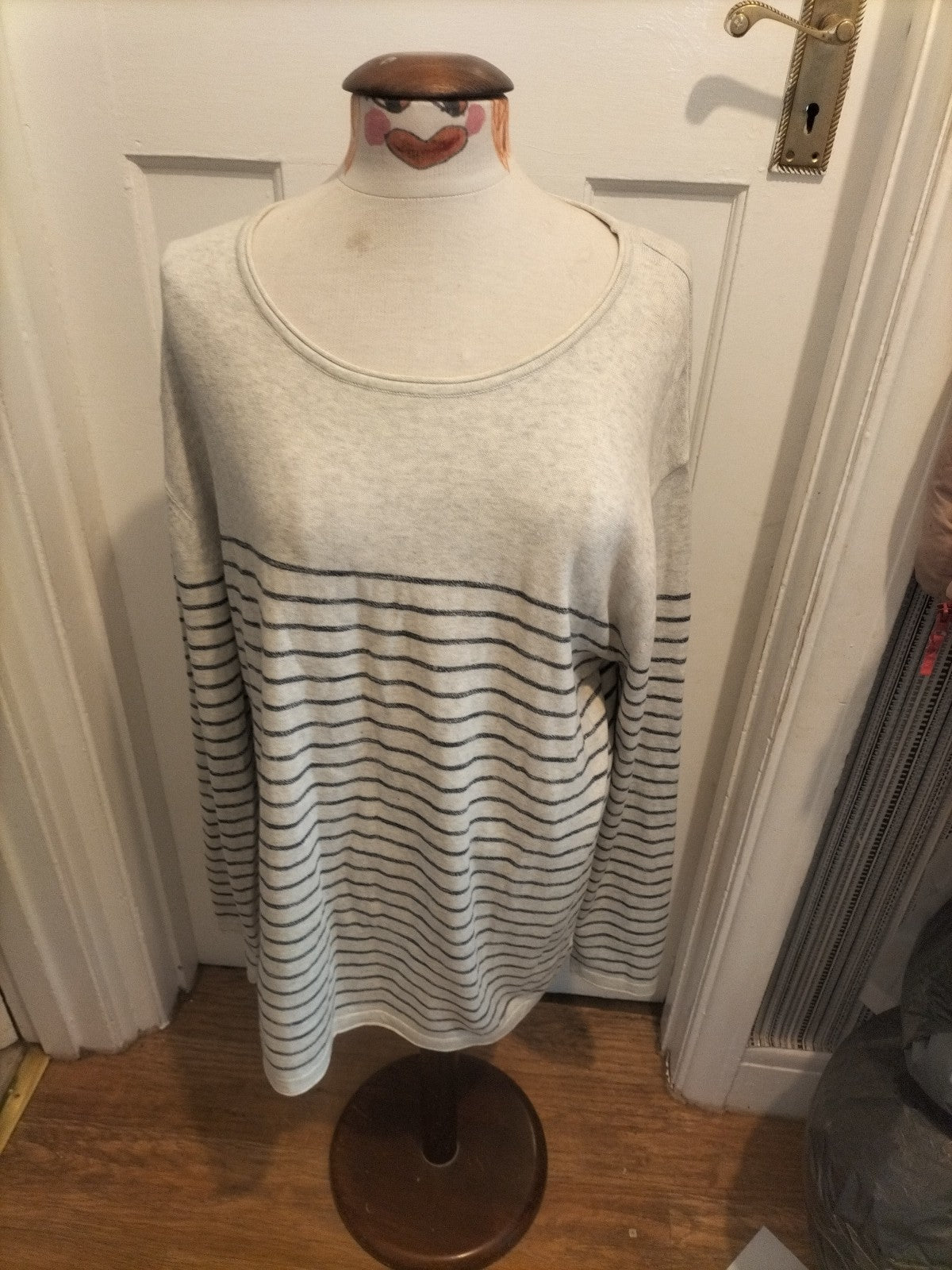 Mens Next Size 2XL Grey Navy Striped Long Sleeved Pullover Jumper