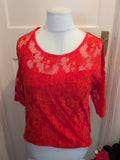 Ladies La Redoute Size 10-12 Orange Lace Lined Mid Sleeved Blouse