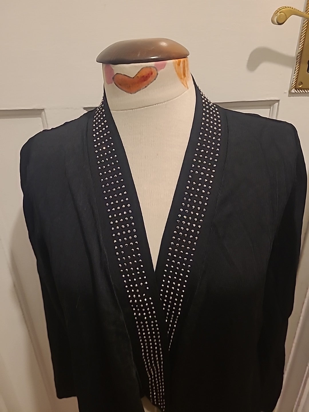 Ladies M&S Size 14 Black With Silver Diamonte Cardigan