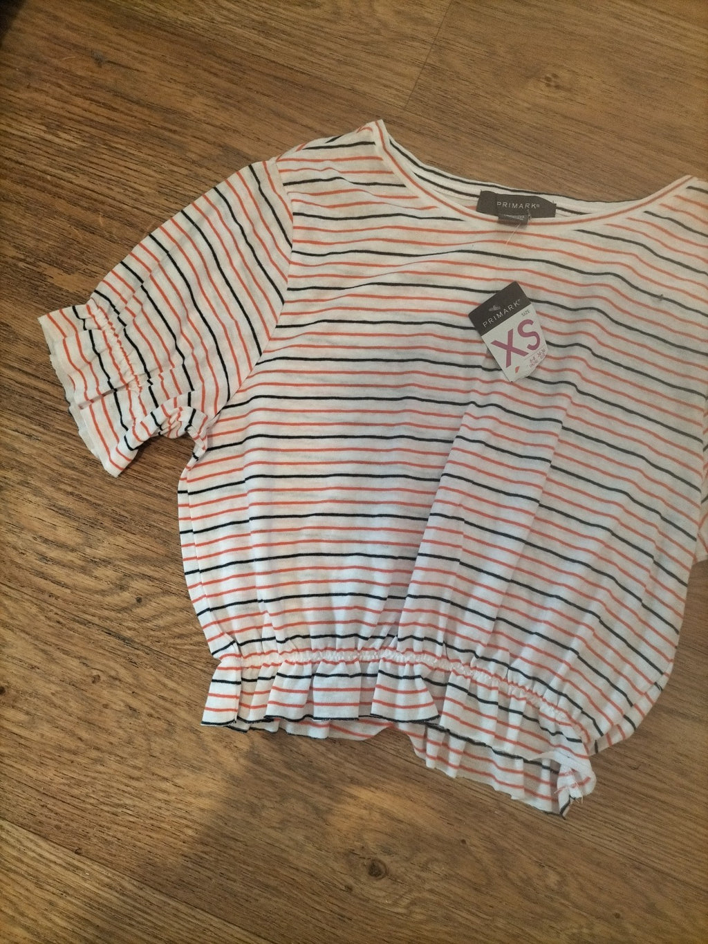 Brand New Ladies Primark Size XS Multi Striped Elasticated Hem Short Sleeved...