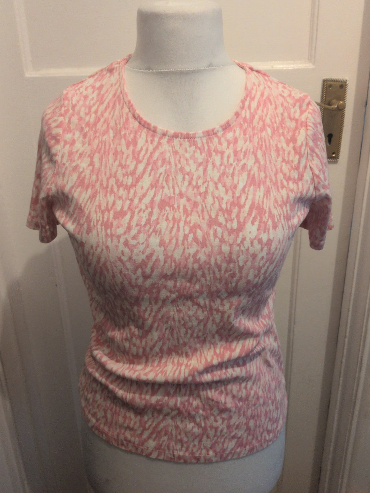 Bonmarche 14 Pink And White Patterned Short Sleeve T-shirt