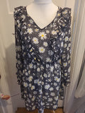 Ladies George Size 12 Black/White/Yellow Floral Sheer Dress