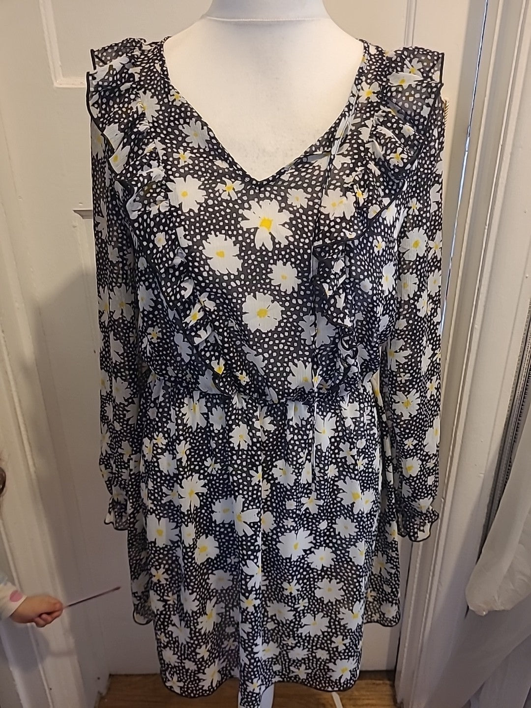 Ladies George Size 12 Black/White/Yellow Floral Sheer Dress