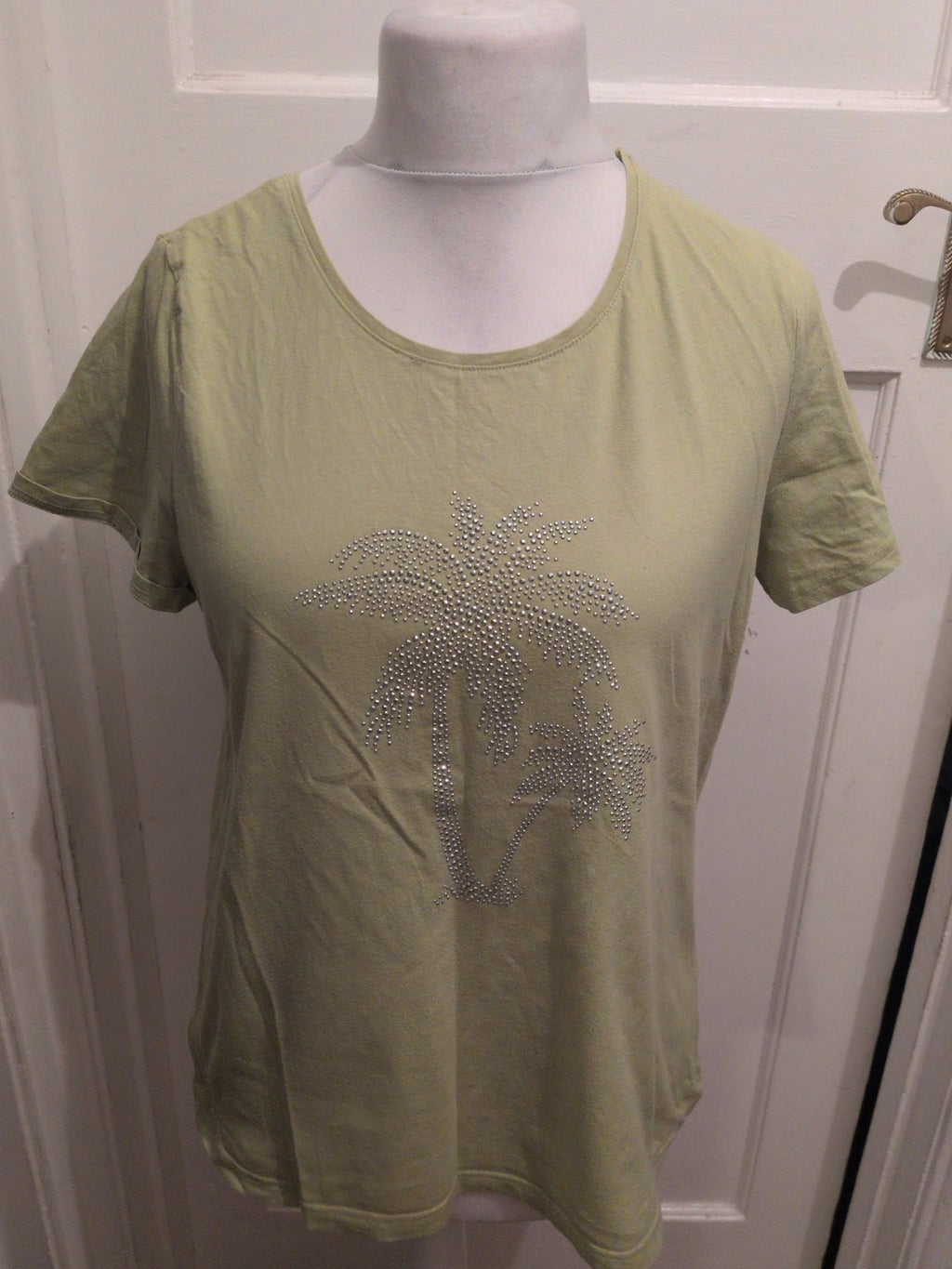 Ladies Bonmarche Size 18 Green With Silver Star Short Sleeve T-shirt