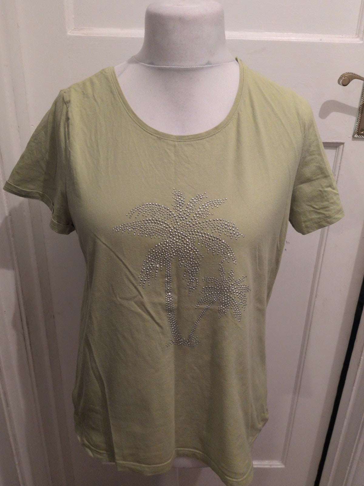 Ladies Bonmarche Size 18 Green With Silver Star Short Sleeve T-shirt