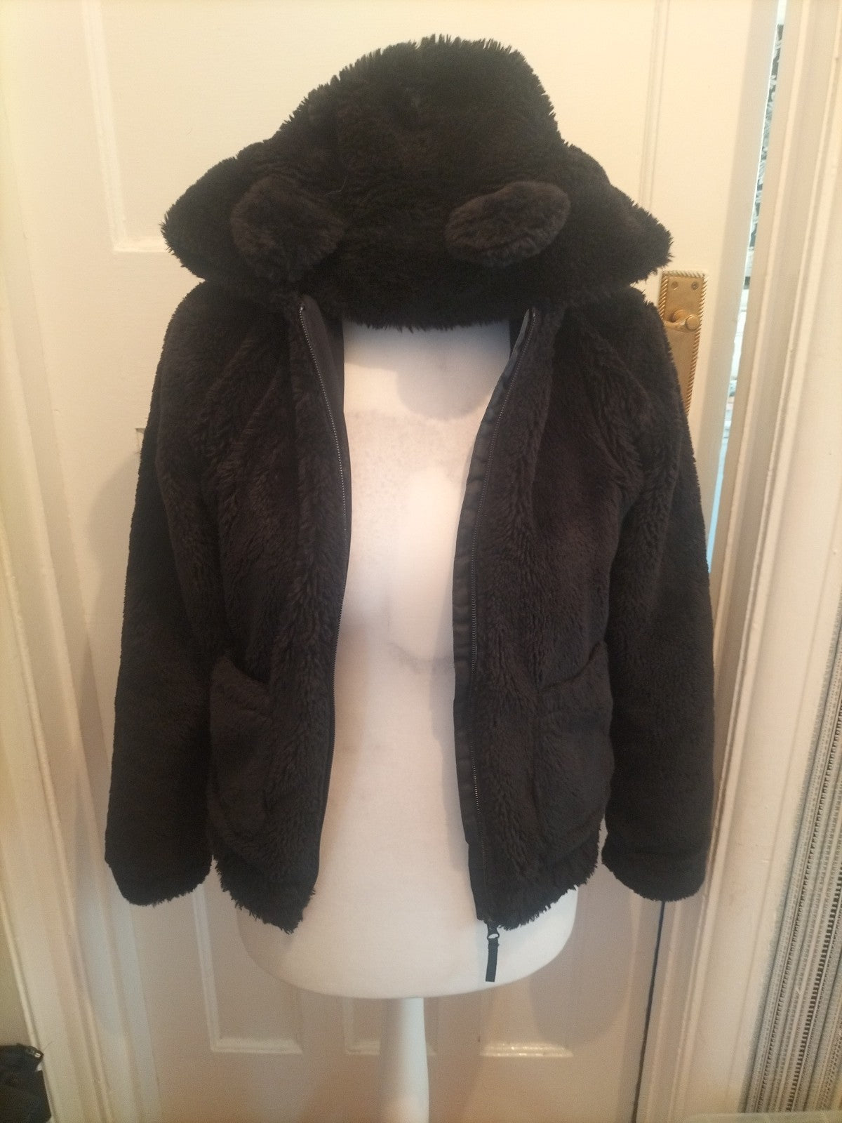 Girls 14 Years H&M Black Fluffy Coat With Ears