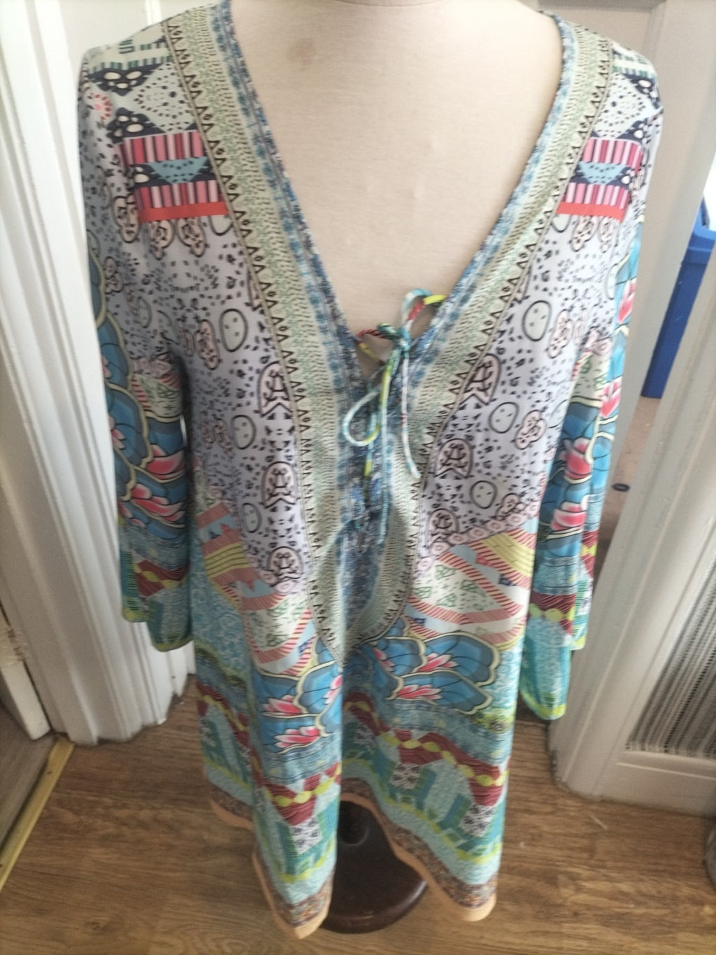 Ladies Small Multi Coloured Floral Aztec Mid Sleeved Dress