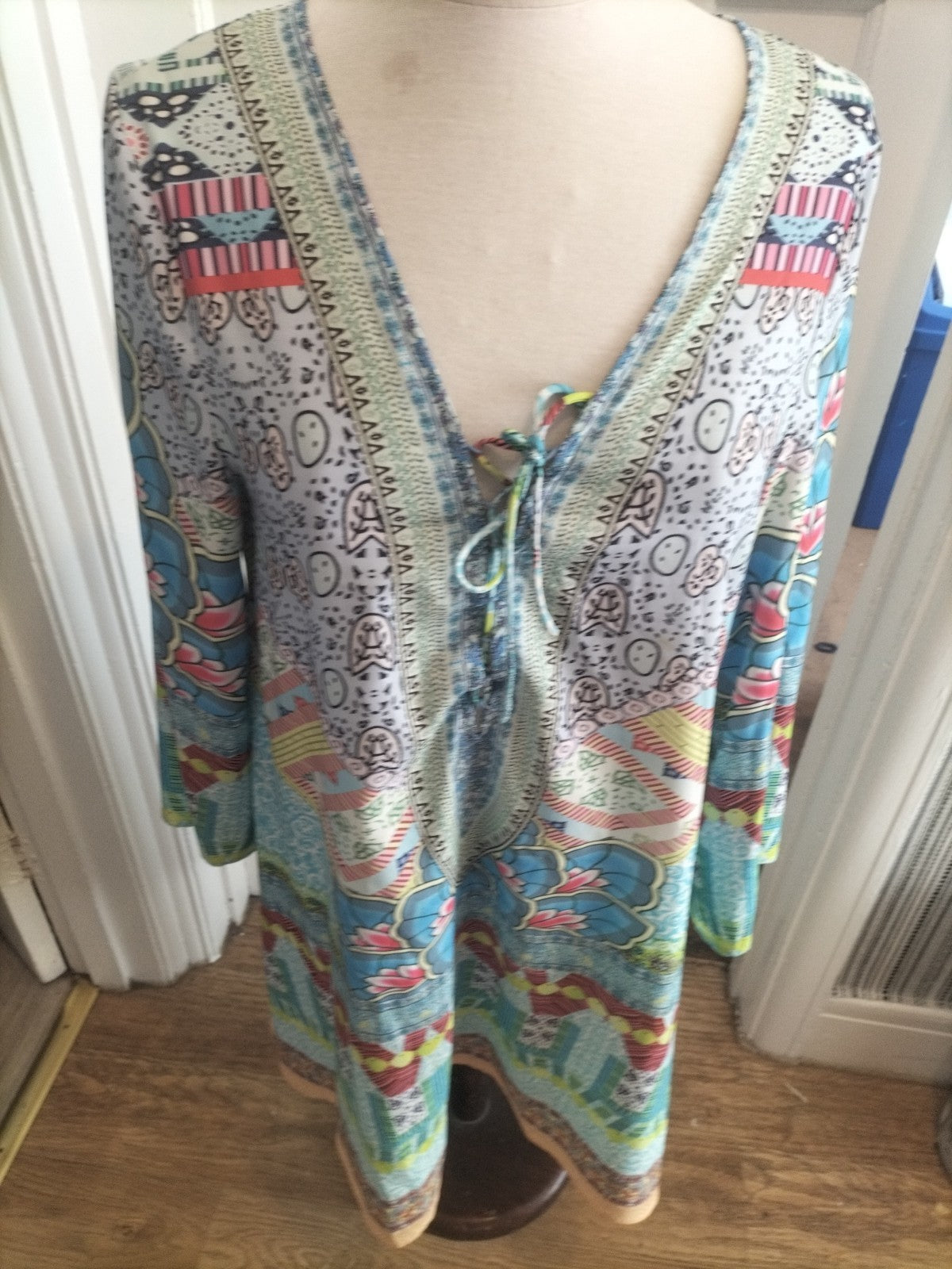 Ladies Small Multi Coloured Floral Aztec Mid Sleeved Dress