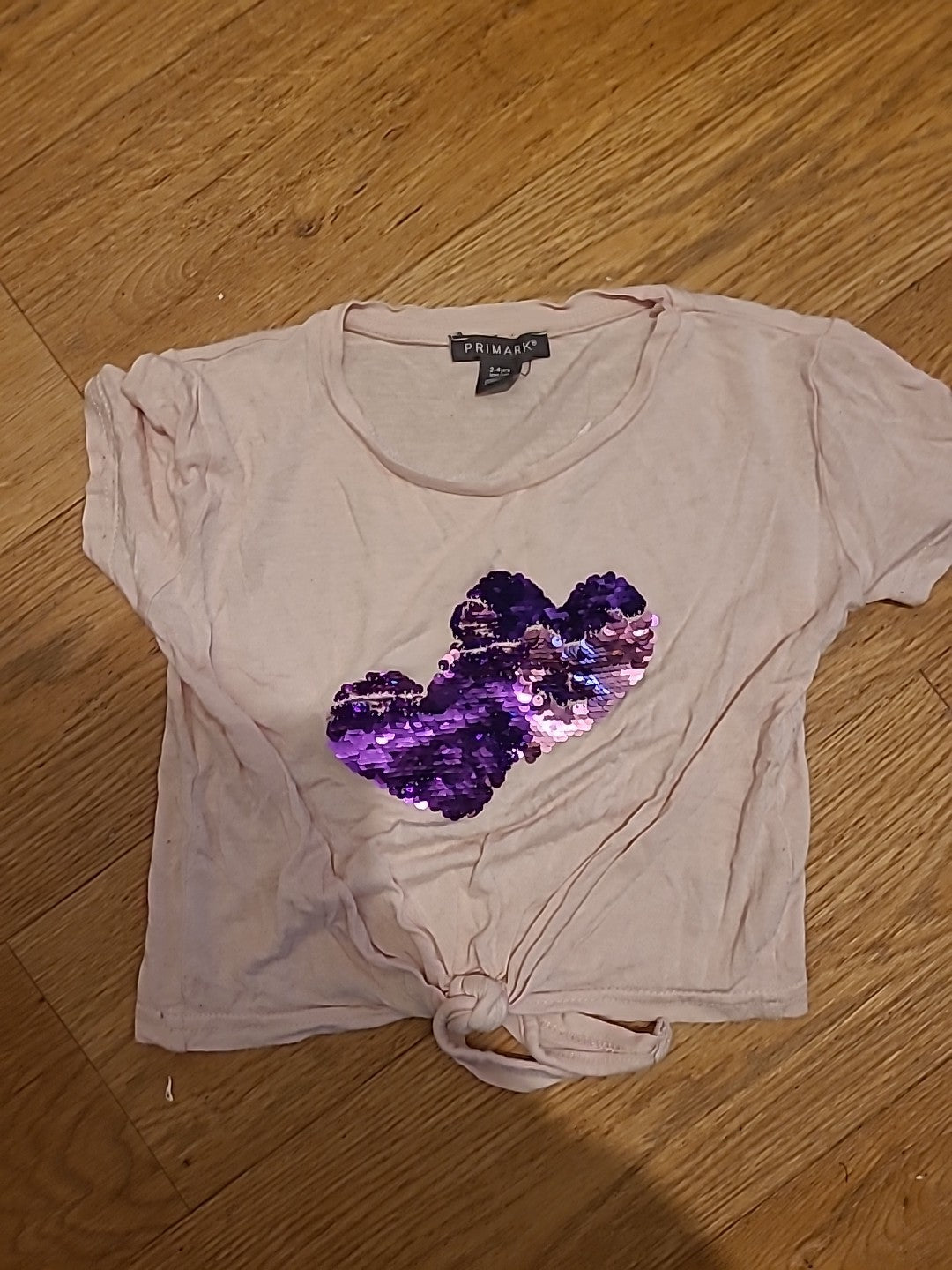 Girls Primark Age 3-4 Years Pink Sequin Loveheart Tshirt