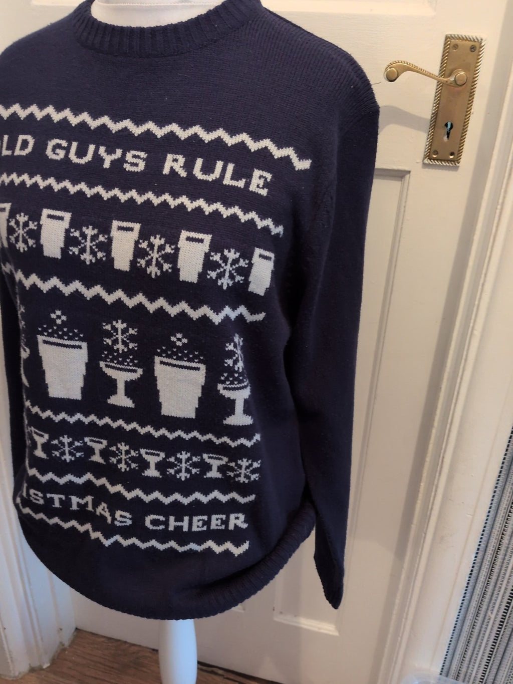 Old Guys Rule Large Navy And White Beer Pattern Pullover Jumper