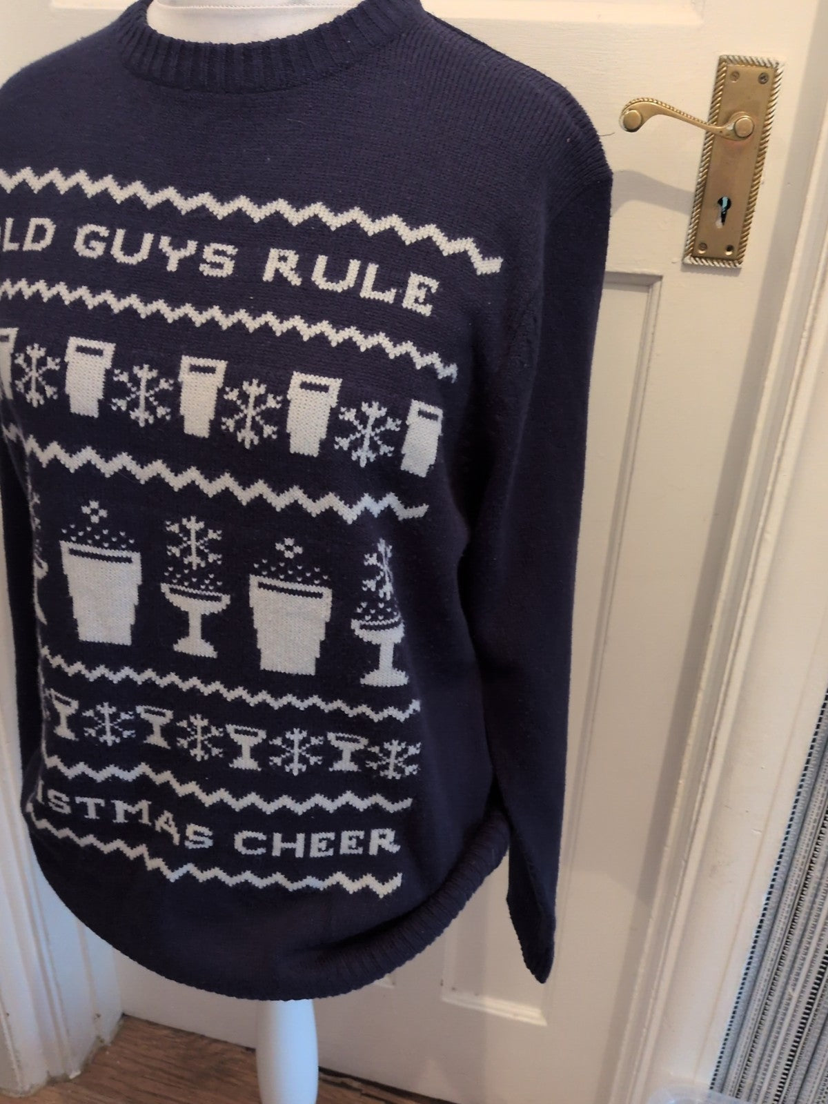Old Guys Rule Large Navy And White Beer Pattern Pullover Jumper
