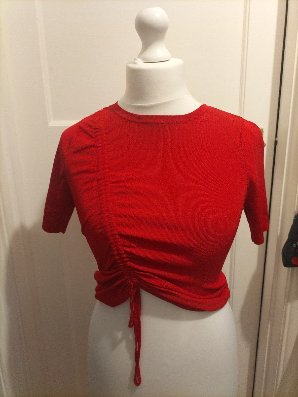 Ladies Zara Size Small Red Short Sleeved Ruched Top