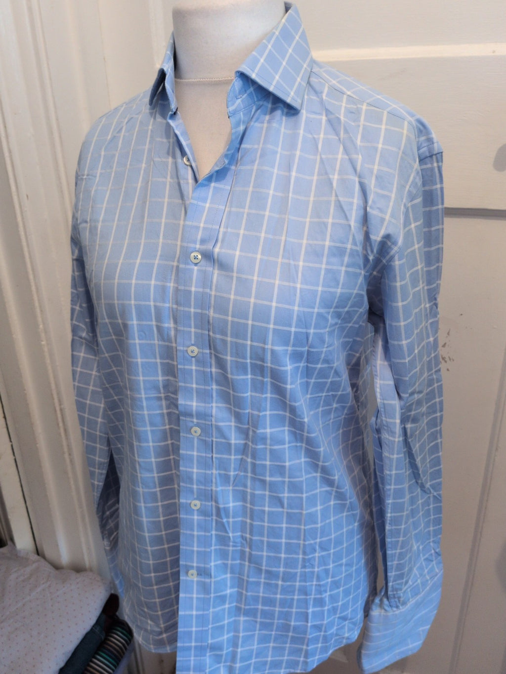 Next Luxury 15" Blue Check Two Fold Yarn Super Fine Long Sleeve Shirt