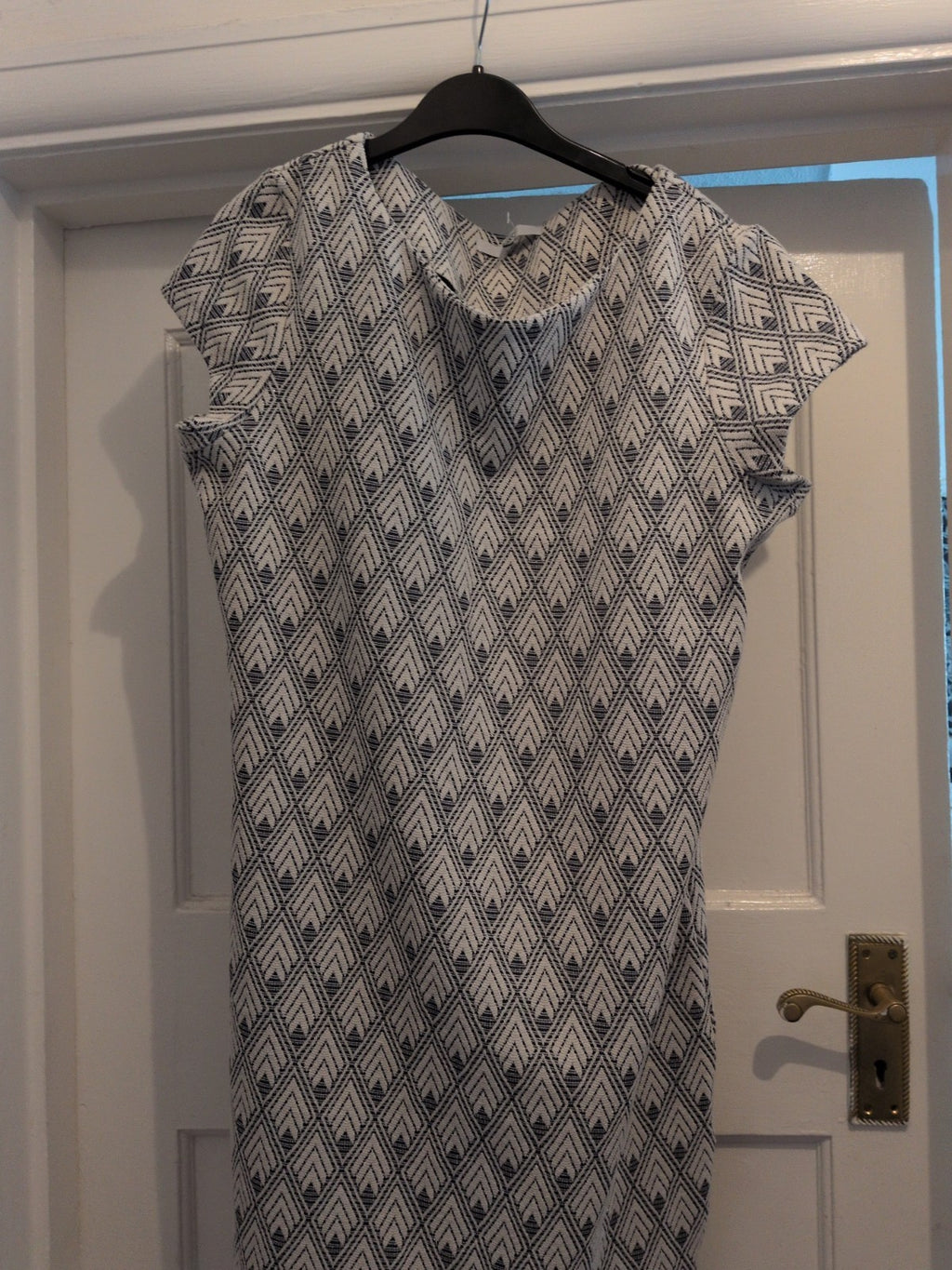 Next 12 White Silver And Navy Shimmer Short Sleeve Dress