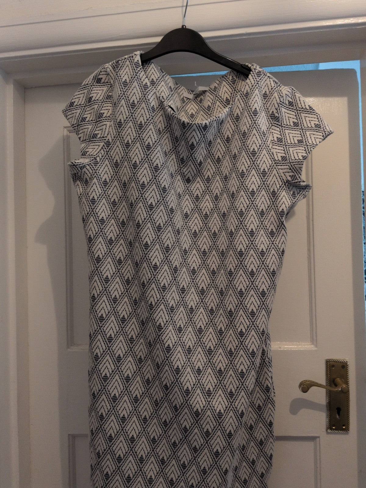 Next 12 White Silver And Navy Shimmer Short Sleeve Dress