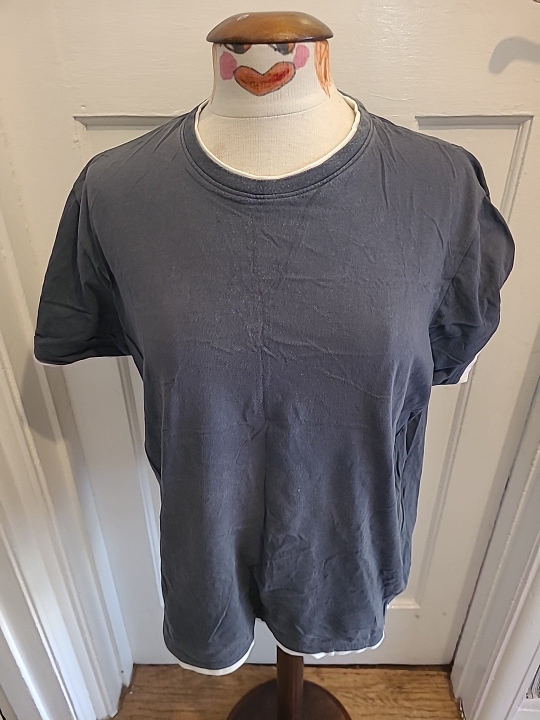 Mens Tu Size Large Grey White Trim Short Sleeved Pyjama Top