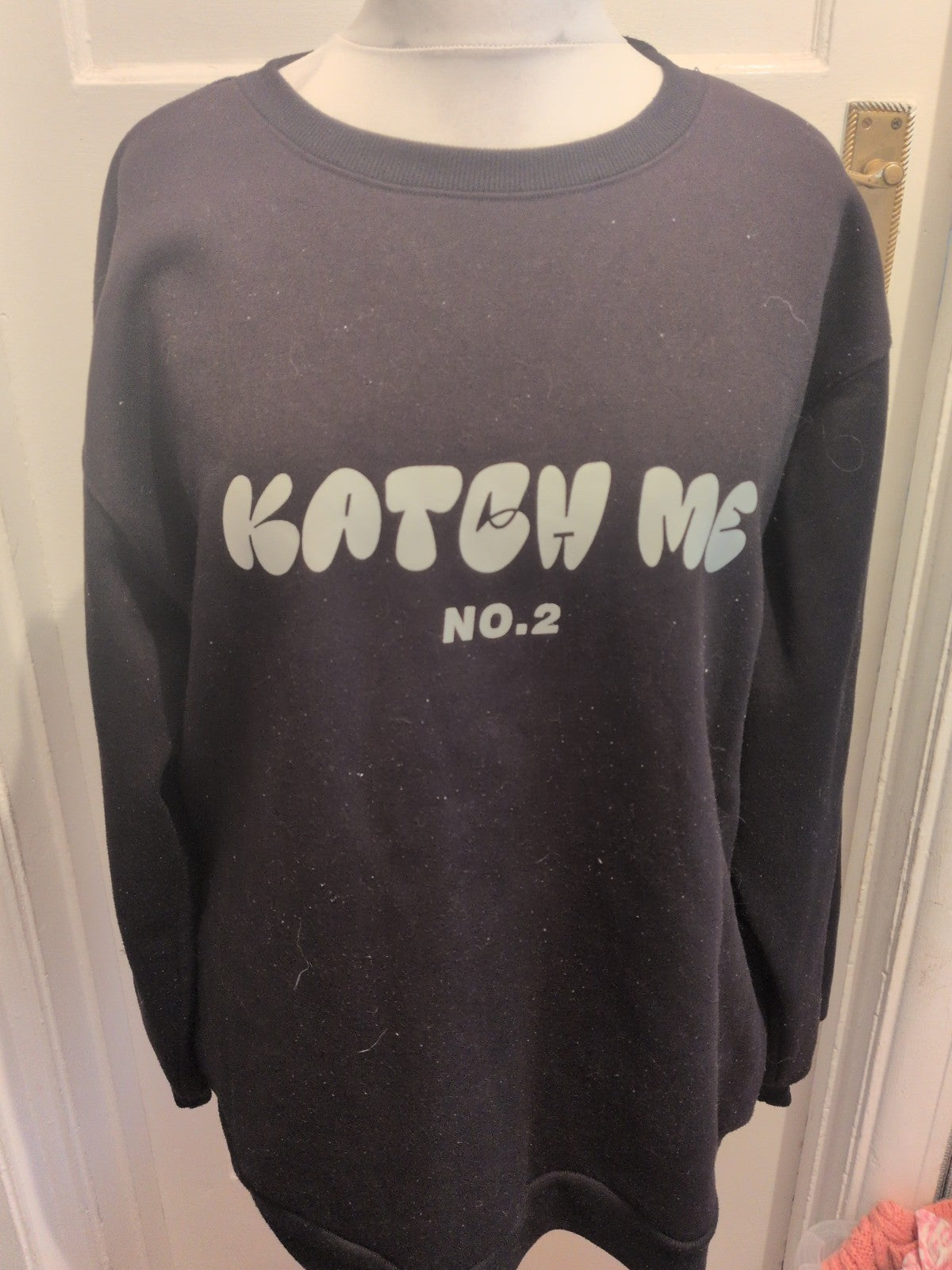 Katch Me Medium Black With White Print Long Sleeve Pullover Jumper