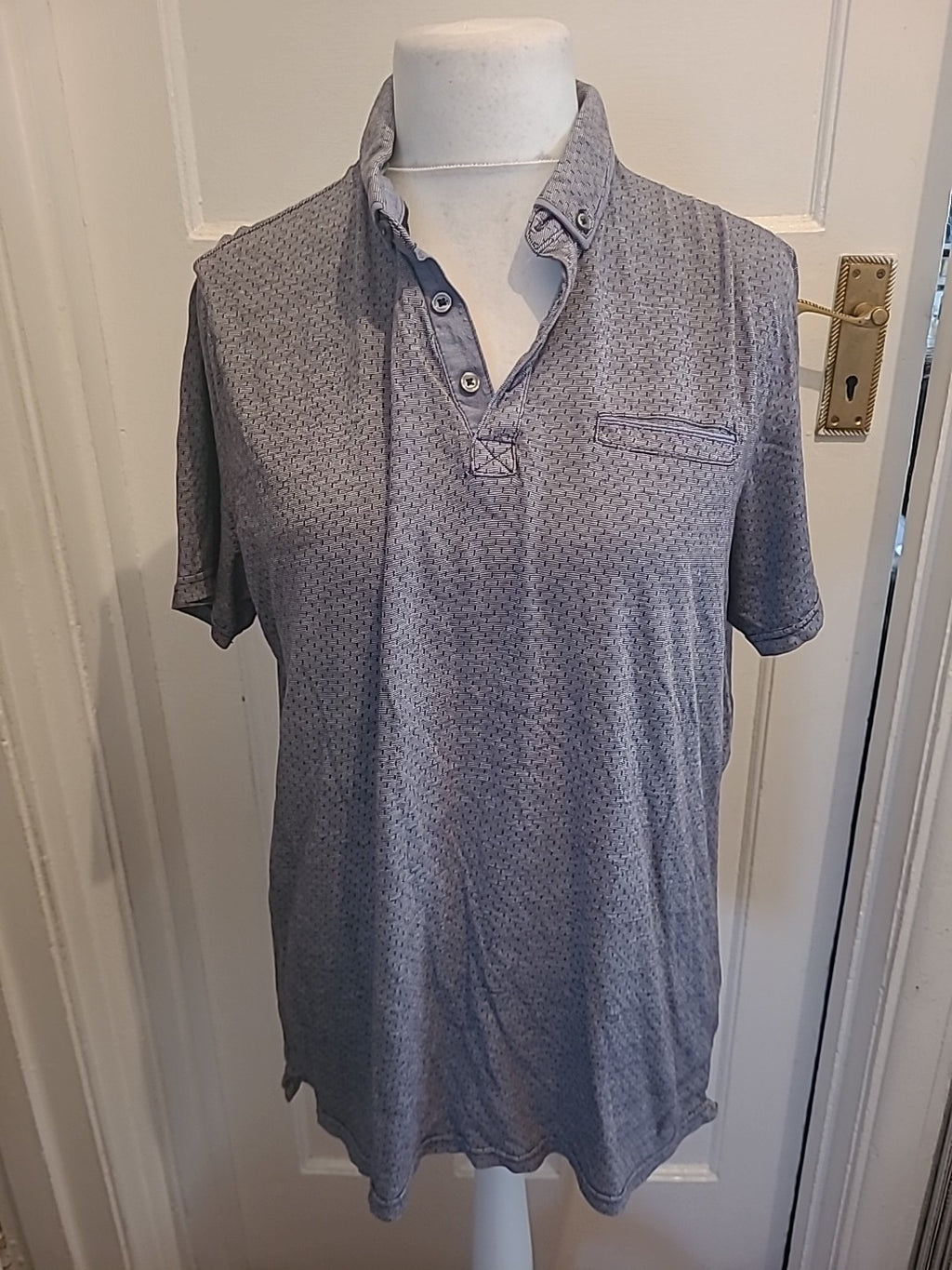 Mens George Slim Fit L Grey Patterned Polo