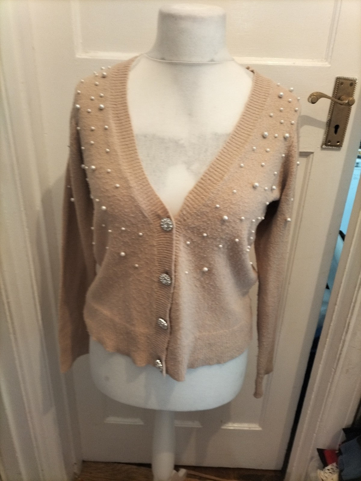 Brave Soul Medium Pale Browny Beige Pearl V Neck Cardigan
