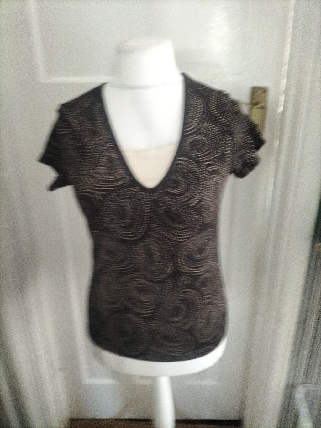 Ladies Dash Size 10 Brown And Beige Dotted Short Sleeved Blouse