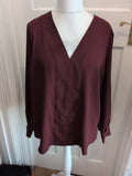 H&M XL Burgundy Long Sleeve V Neck Blouse