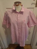 Mens Lincoln Size Large Pink With White Check Short Sleeve Shirt