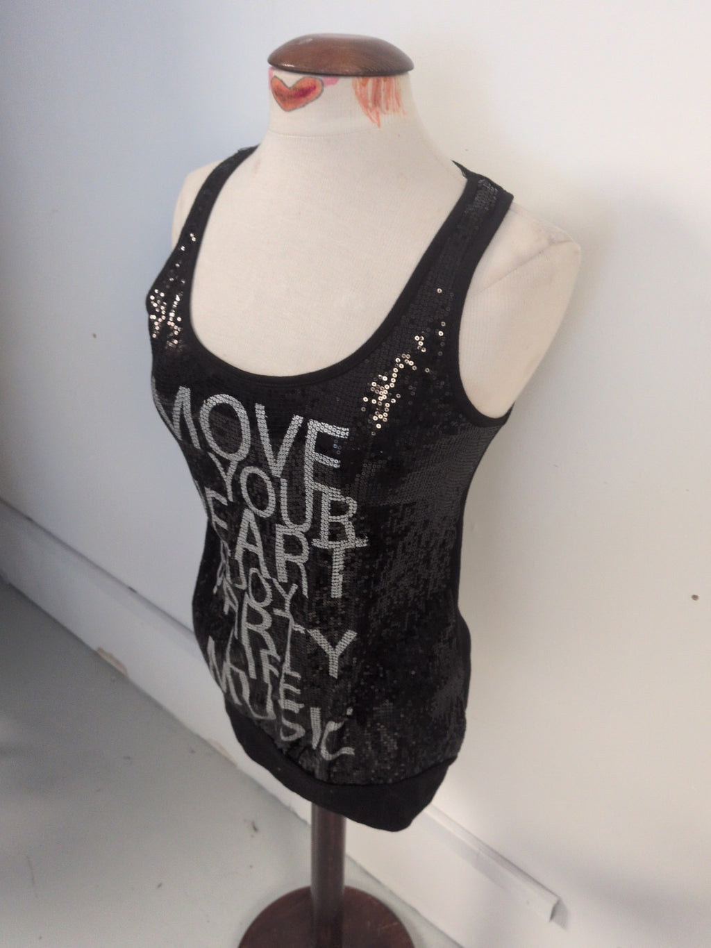 Fishbone Small Black Sequin Sleeveless Top